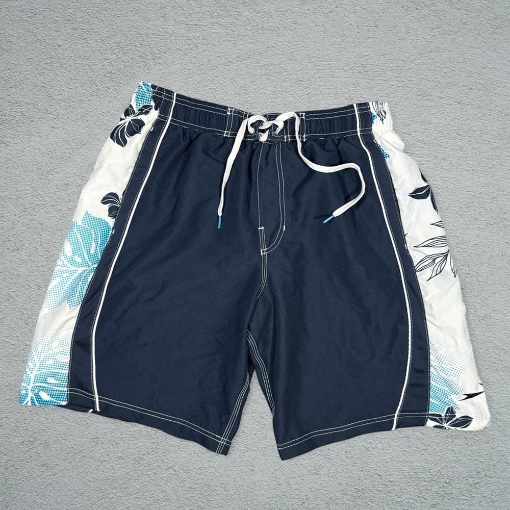 Speedo Mens Floral Print Swim Shorts Navy Blue White Size L
